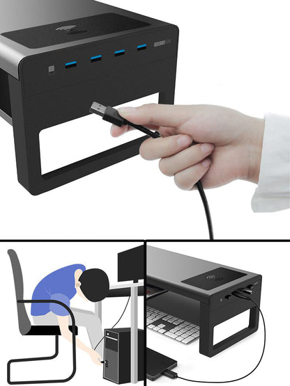 Monitor Riser with USB Hub and Wireless Charging